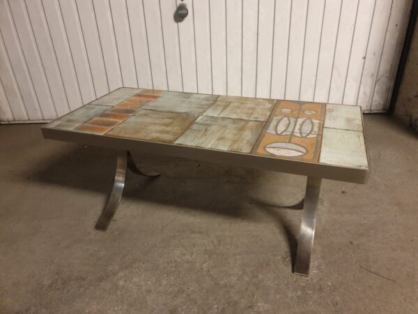 Table basse / Bout de canapé céramique et acier Gregorieff 1960