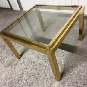 Petite table basse / Bout de canapé laiton et verre vintage