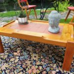 Table basse pin et céramique 1980