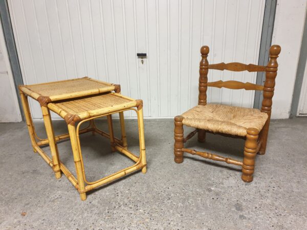 Tables gigognes rotin Mid-Century