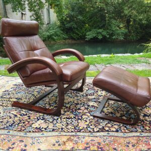 Fauteuil + ottoman cuir Nelo Sweden années 70