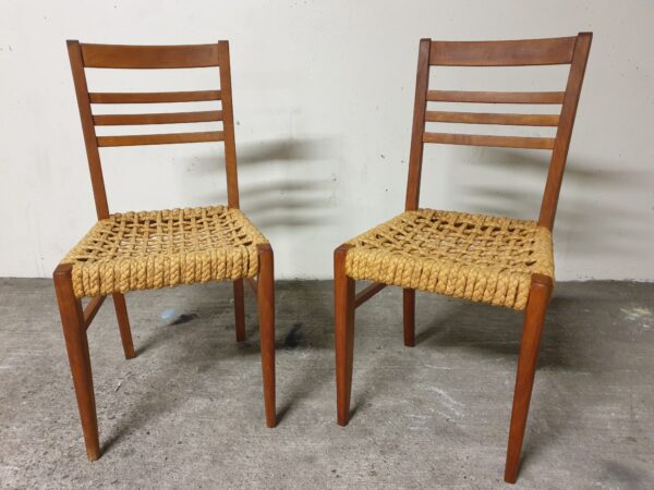Chaises Audoux Minnet en chêne et corde 1950 set de 2 – Image 2