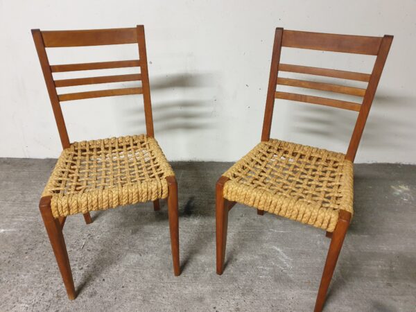 Chaises Audoux Minnet en chêne et corde 1950 set de 2 – Image 3