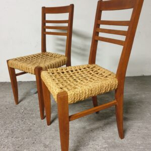 Chaises Audoux Minnet en chêne et corde 1950 set de 2