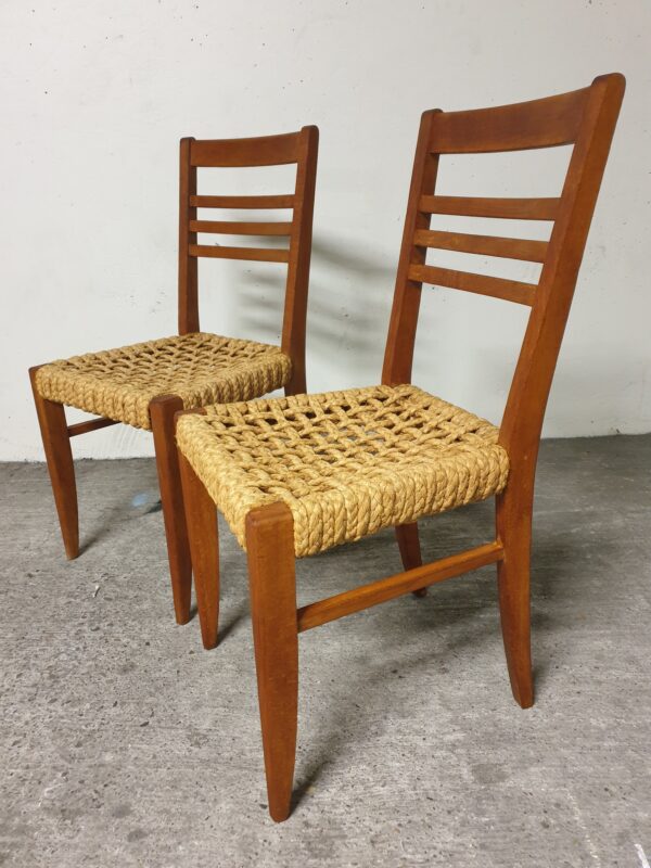 Chaises Audoux Minnet en chêne et corde 1950 set de 2