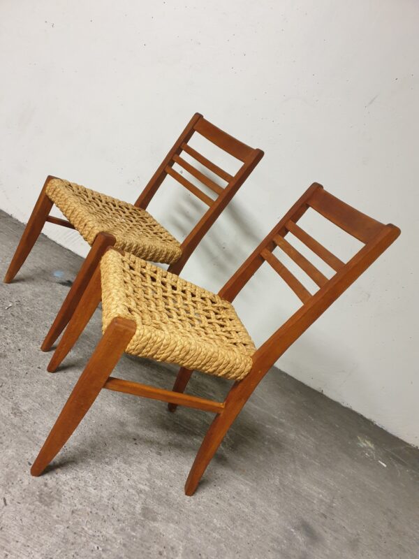 Chaises Audoux Minnet en chêne et corde 1950 set de 2 – Image 5