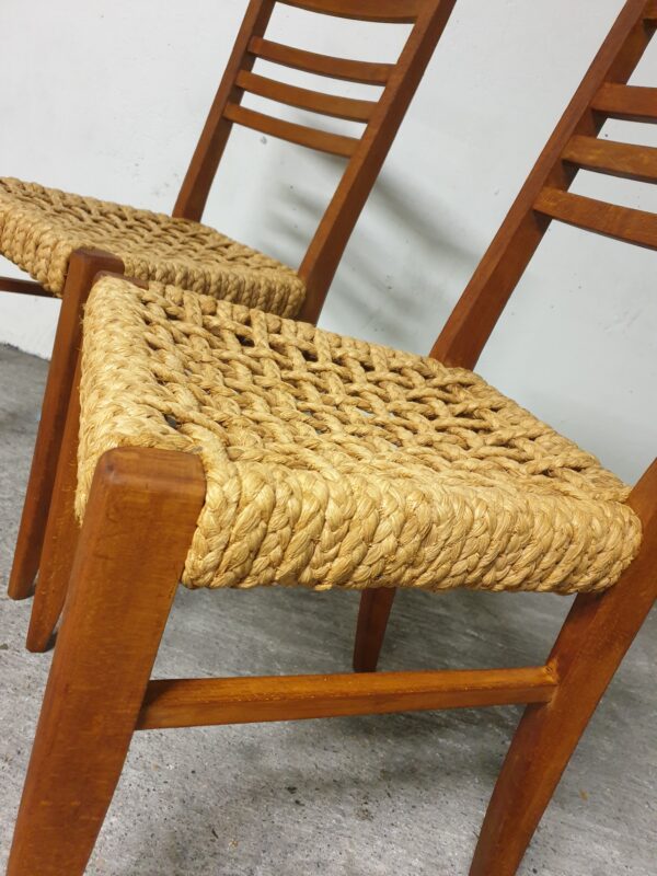 Chaises Audoux Minnet en chêne et corde 1950 set de 2 – Image 6