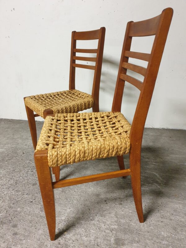 Chaises Audoux Minnet en chêne et corde 1950 set de 2 – Image 8
