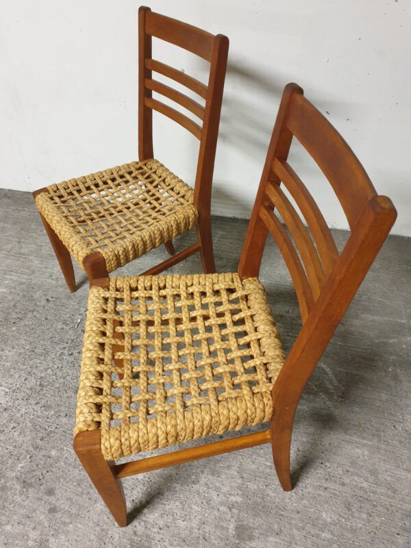 Chaises Audoux Minnet en chêne et corde 1950 set de 2 – Image 9