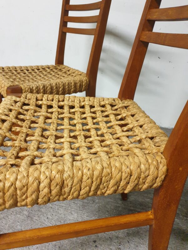 Chaises Audoux Minnet en chêne et corde 1950 set de 2 – Image 10
