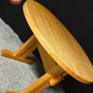 Table à manger ronde Charlotte Perriand Les Arcs vintage en pin des années 60