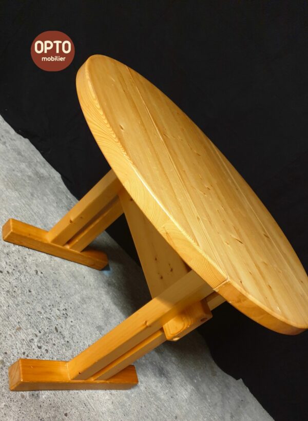 Table à manger ronde Charlotte Perriand Les Arcs vintage en pin des années 60
